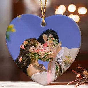 Our First Christmas Elegant Rose Gold Couple Photo Ornament