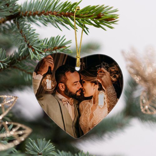 Our First Christmas Elegant Rose Gold Couple Photo Ornament