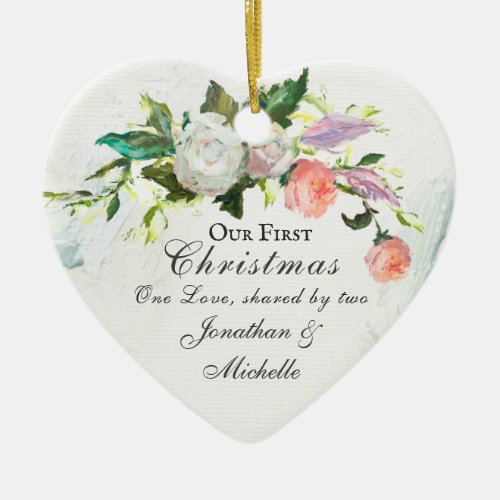 Our First Christmas Elegant Roses Inspirational Ce Ceramic Ornament