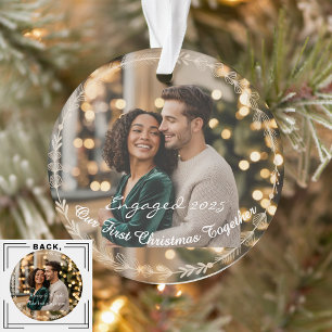 Our First Christmas Engaged 1 Photo Keepsake  Ornament