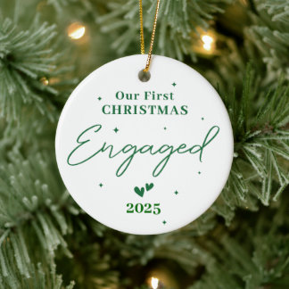 Our First Christmas Engaged 2025 – Personalized Ceramic Ornament
