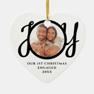Our First Christmas Engaged 2 Photo Heart-Shaped Ceramic Ornament