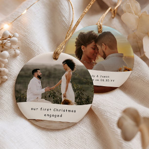 Our First Christmas Engaged 2 Photo Personalized Ceramic Ornament