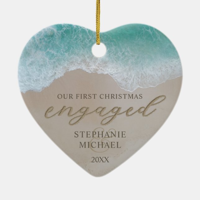 Our First Christmas Engaged Beach Ceramic Ornament (Back)