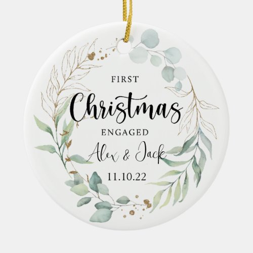 Our First Christmas Engaged Botanical Ornament