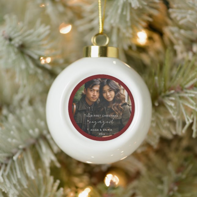 Our First Christmas Engaged Ceramic Ball Christmas Ornament (Tree)