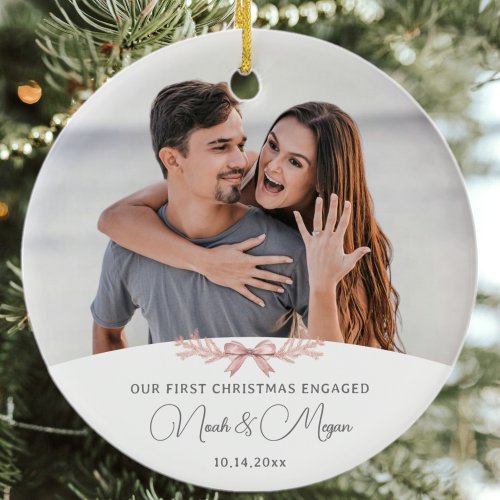 Our First Christmas Engaged Ceramic Photo Ornament