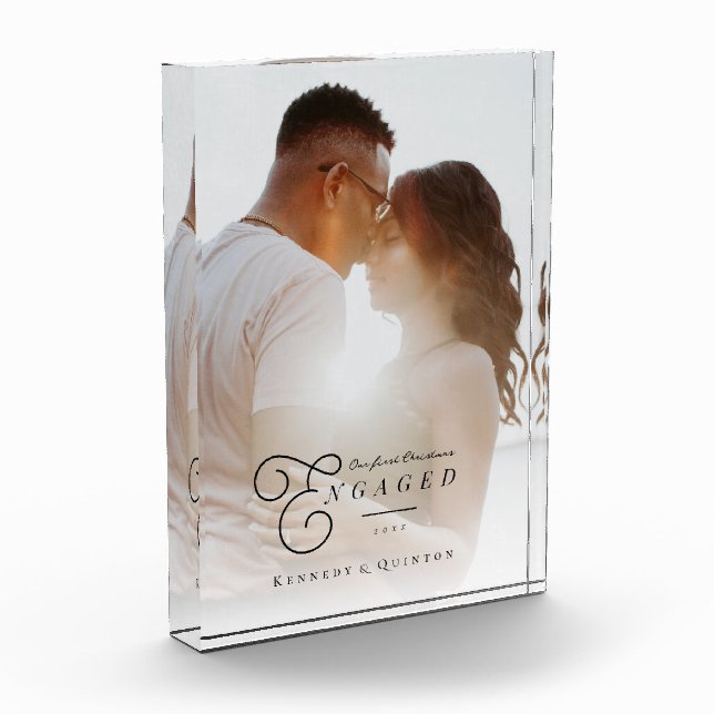 Our First Christmas Engaged Classic Minimal Photo Block (Left)