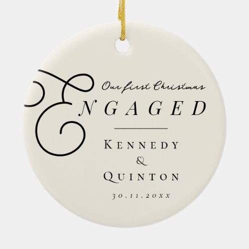 Our First Christmas Engaged Classic Minimal Photo Ceramic Ornament