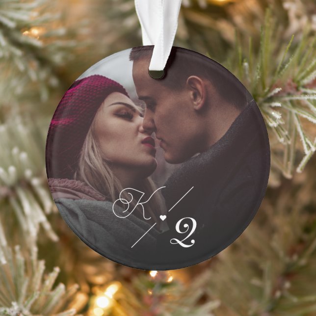 Our First Christmas Engaged Classic Minimal Photo Ornament (Tree)