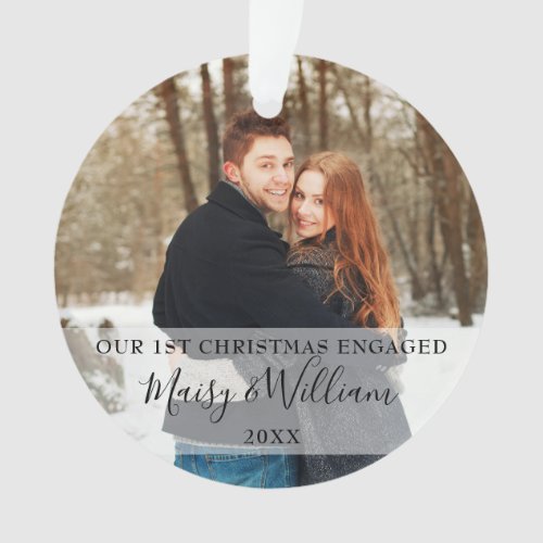 Our First Christmas Engaged Couple 2 Photos Ornament