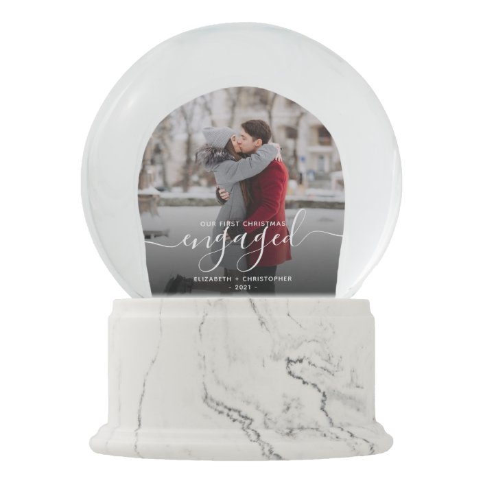 Our First Christmas Engaged Couple Photo Keepsake Snow Globe | Zazzle.com