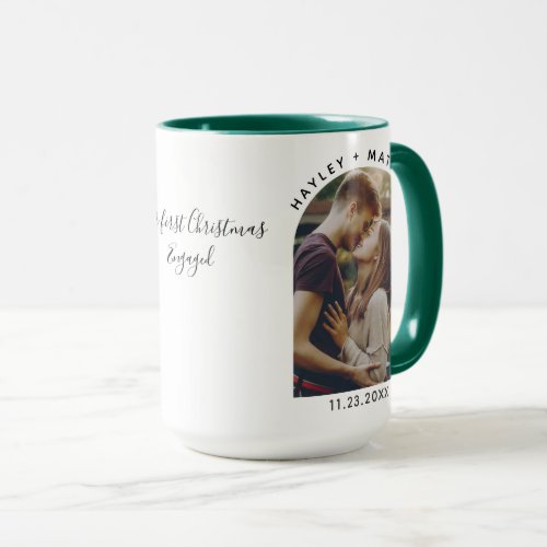 Our First Christmas Engaged Couples Photo Names Mug