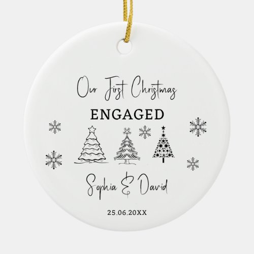 Our First Christmas Engaged Custom Engagement Gift Ceramic Ornament