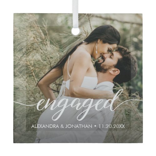Our first Christmas Engaged Custom Photo Names  Glass Ornament