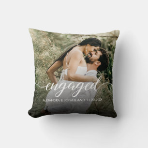 Our first Christmas Engaged Custom Photo Names Throw Pillow
