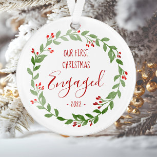 Our First Christmas Engaged Custom Photo Wreath Ornament