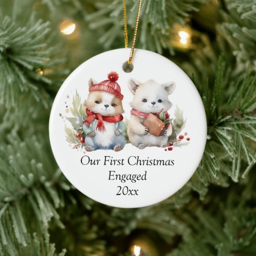 Our First Christmas Engaged Cute Ceramic Ornament