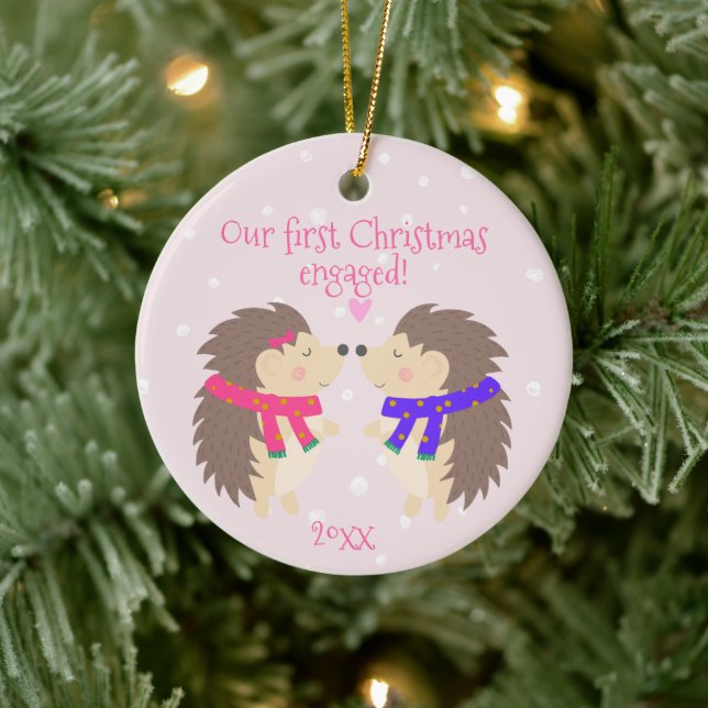 Our first Christmas engaged! Cute Hedgehogs Ceramic Ornament (Tree)
