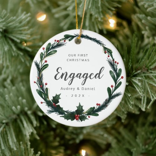 Our First Christmas Engaged Elegant Couple 1St Ceramic Ornament