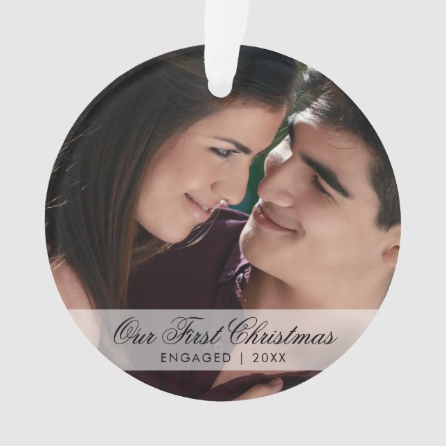 Our First Christmas Engaged Elegant Photo Ornament (Front)
