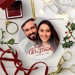 Our First Christmas Engaged Elegant Red Script Ceramic Ornament<br><div class="desc">Our First Christmas Engaged Elegant Red Script Ceramic Ornament</div>