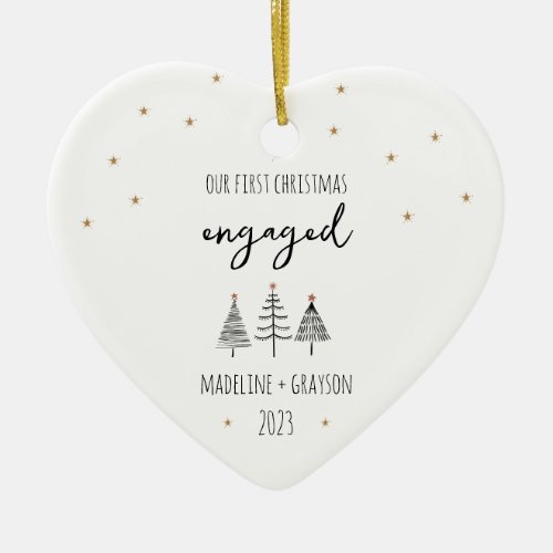 Our First Christmas Engaged Heart Ceramic Ornament