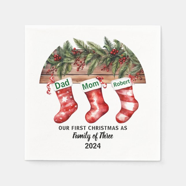 Our First Christmas Engaged | Holiday Ceramic Napkins (Front)