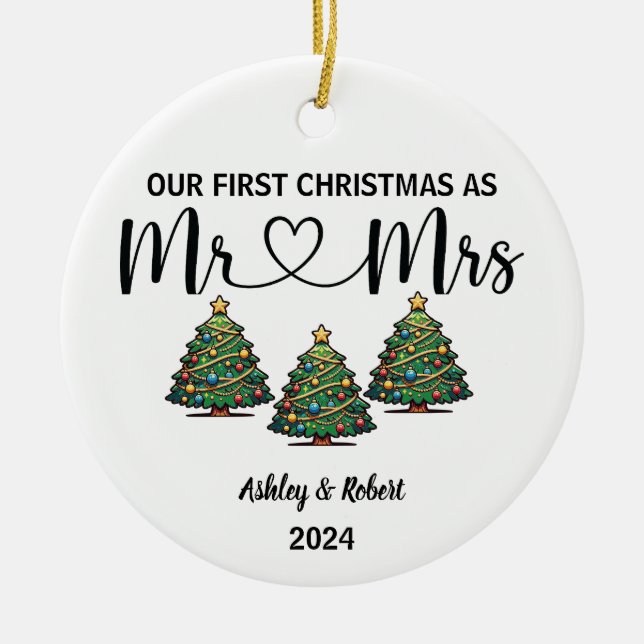 Our First Christmas Engaged | Holiday Ceramic Ornament (Front)