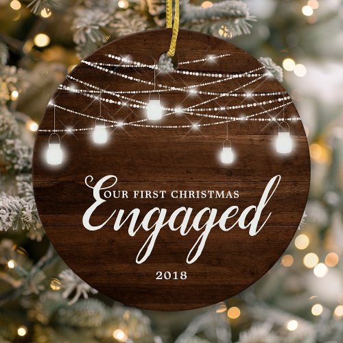 Our First Christmas Engaged Holiday Custom Ceramic Ornament