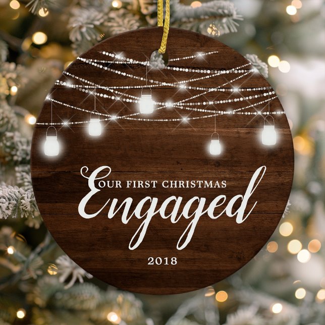 Our First Christmas Engaged. Holiday Custom Ceramic Ornament (Creator Uploaded)