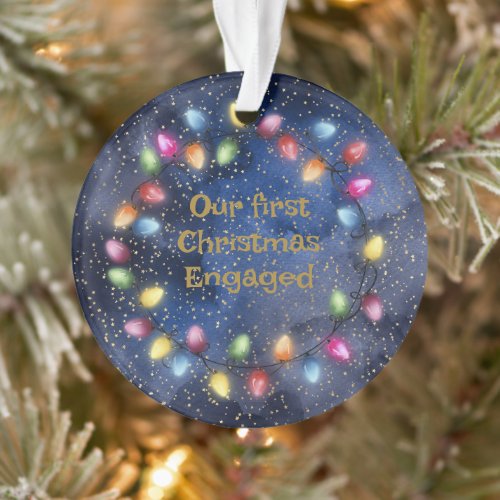 Our First Christmas Engaged Lights on Starry Night Ornament