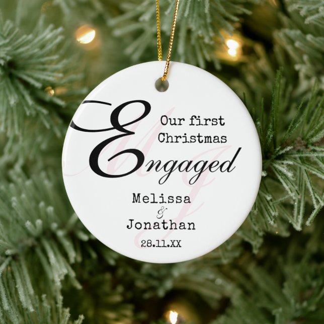 Our first Christmas Engaged Modern Minimalist Pink Ceramic Ornament (Tree)