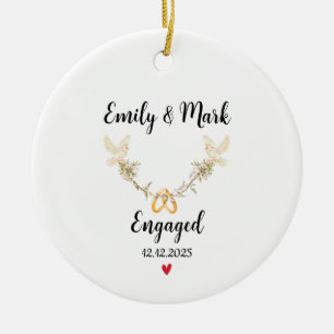 Our First Christmas Engaged, Names & Date Ceramic Ornament