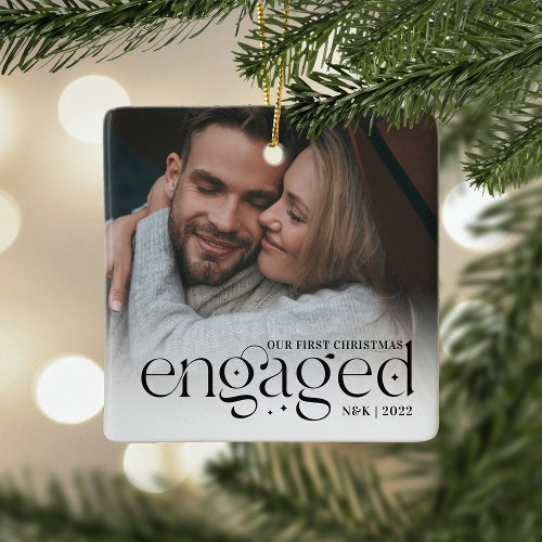 Our First Christmas Engaged Personalized Photo Ceramic Ornament