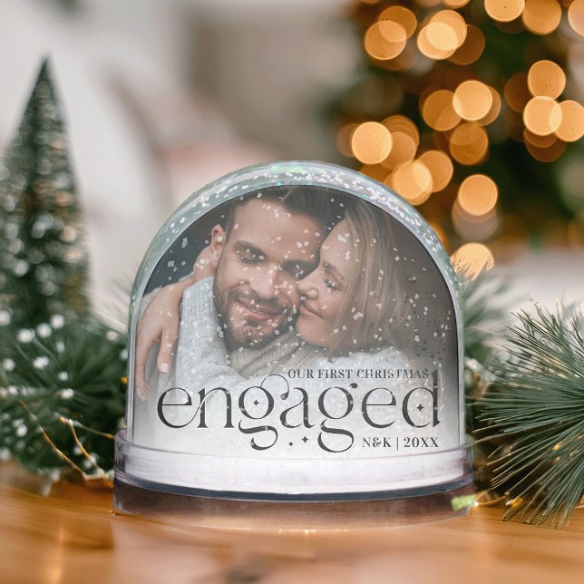 Our First Christmas Engaged Personalized Photo Snow Globe (Creator Uploaded)
