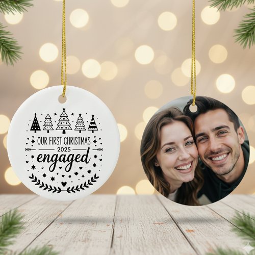 Our First Christmas Engaged Photo 2025 Ceramic Ornament