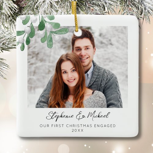 Our First Christmas Engaged Photo Ceramic Ornament