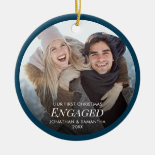 Our First Christmas Engaged Photo Ceramic Ornament