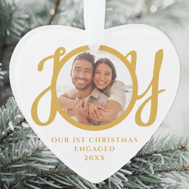 Our First Christmas Engaged Photo Heart-Shaped Ornament (Creator Uploaded)