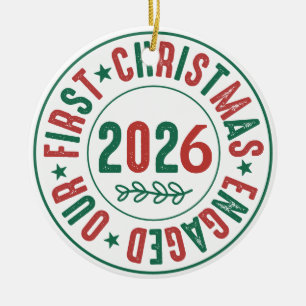 Our First Christmas Engaged photo Holiday  Ceramic Ornament