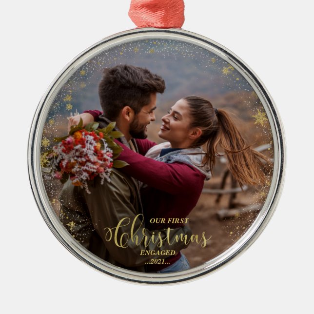Our First Christmas Engaged Photo Ornament (Front)
