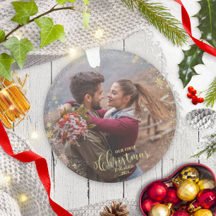 Our First Christmas Engaged Photo Ornament