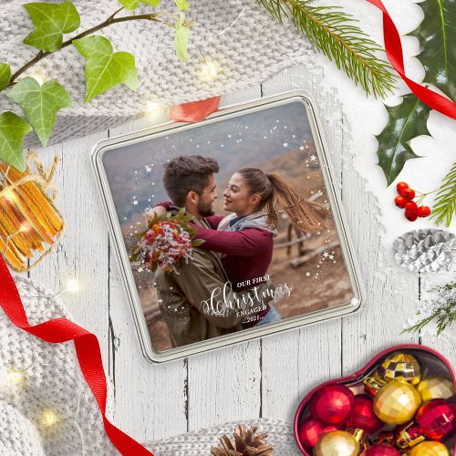 Our First Christmas Engaged Photo Ornament