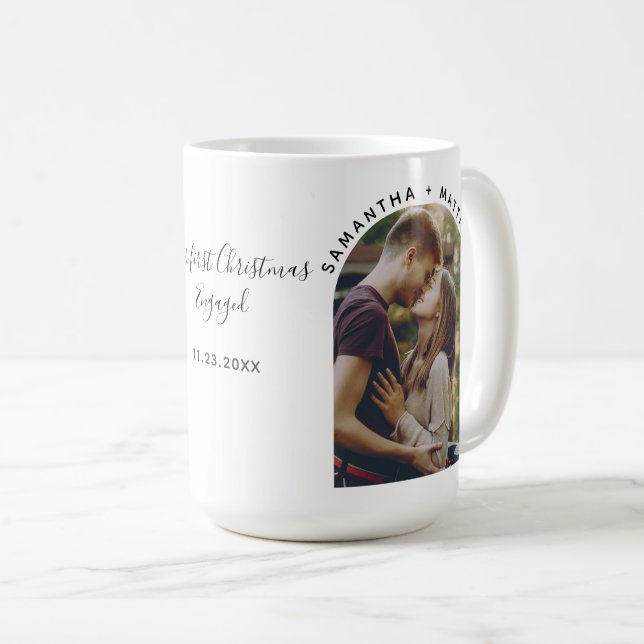 Our First Christmas Engaged Photo Personalized Coffee Mug (Front Right)