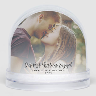 Our First Christmas Engaged Photos Festive Snow Globe