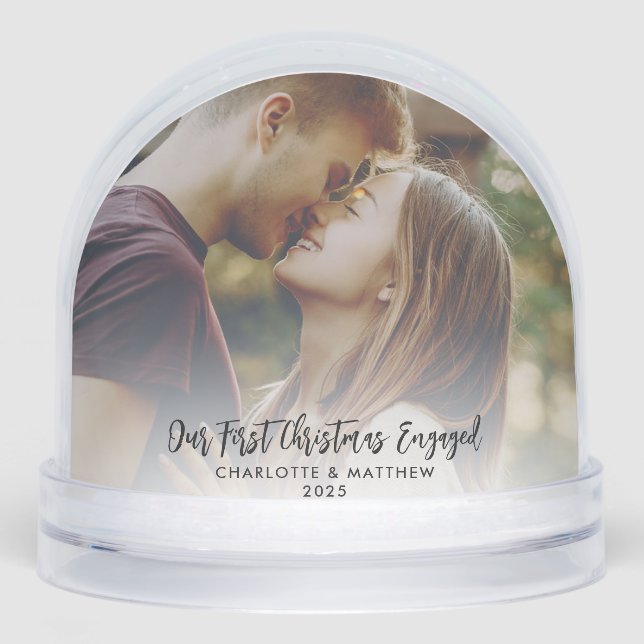 Our First Christmas Engaged Photos Festive Snow Globe (Front)