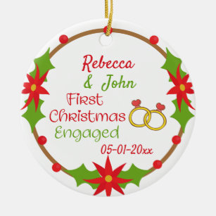 Our First Christmas Engaged Rings Cute Ceramic Ornament