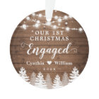 Our First Christmas Engaged Rustic Pine Tree Photo