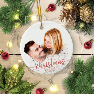 Our First Christmas Engaged Simple Elegant Photo Ceramic Ornament